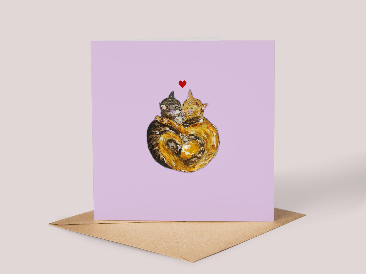 Cat Love Card - Pink
